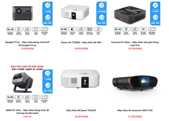 Địa chỉ bán Máy chiếu giá rẻ Full HD 4K tốt nhất giá cả phải chăng